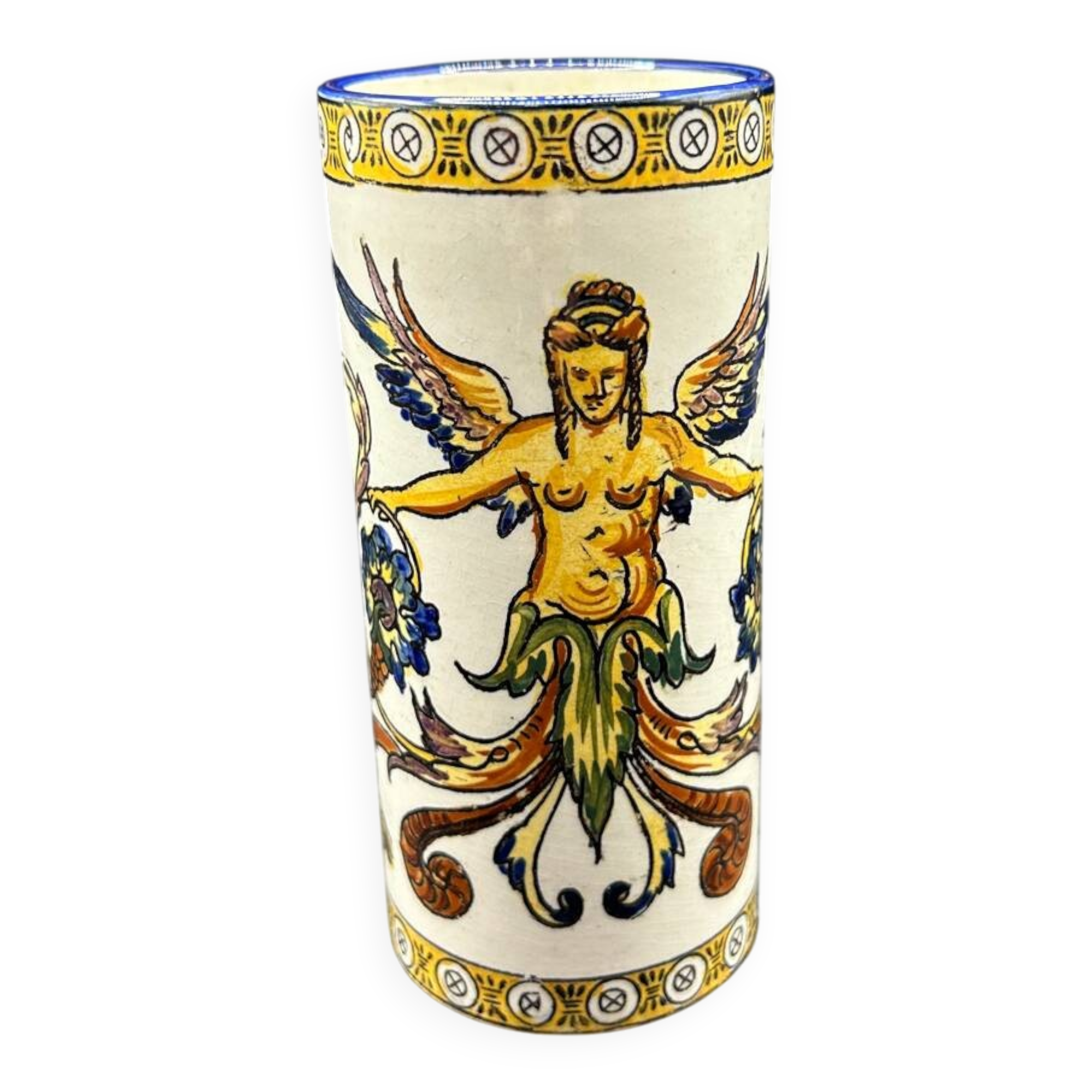 Small cylindrical vase in Gien earthenware - Renaissance pattern