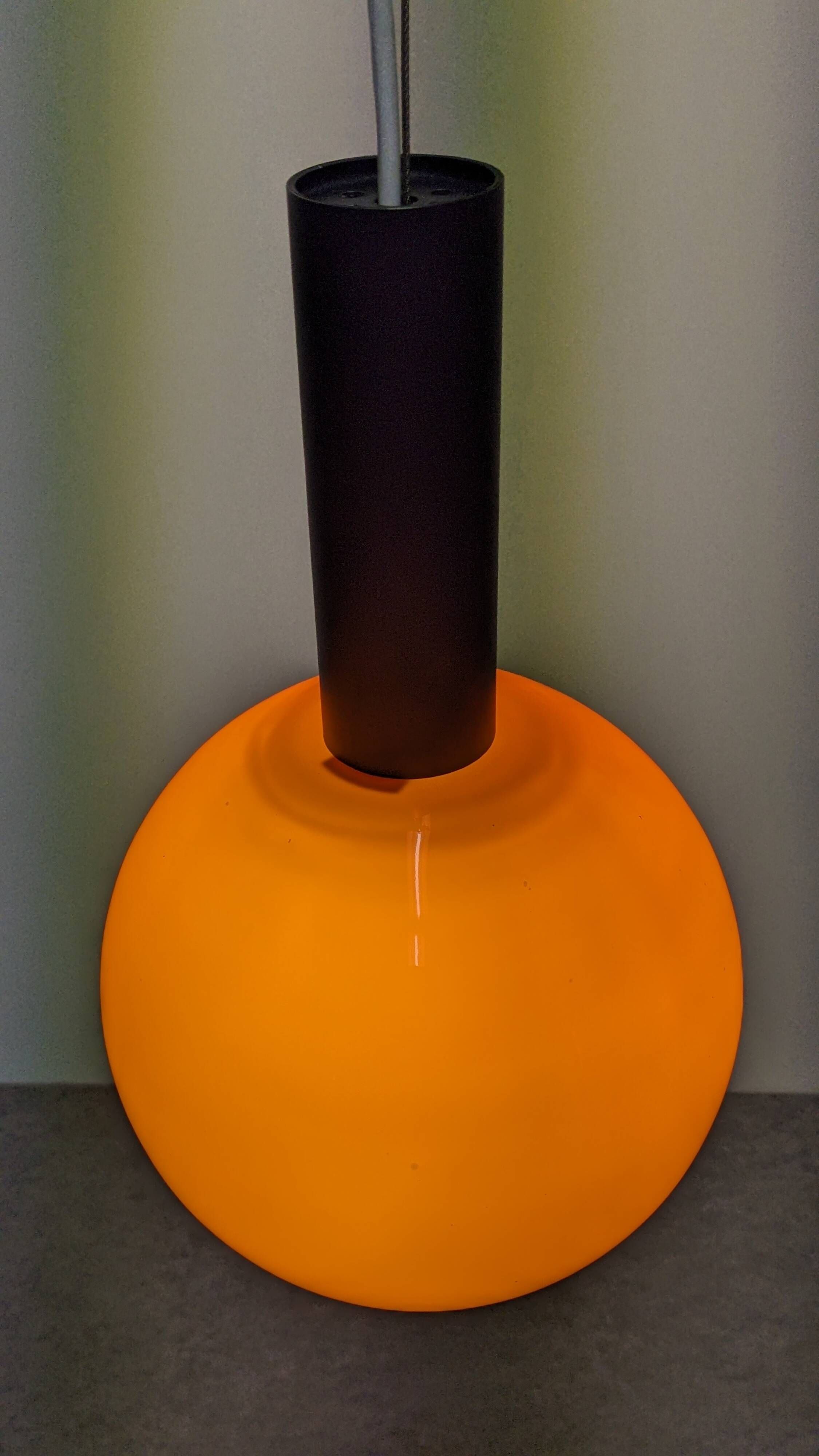 Orange opaline ball pendant light by Parscot, 1960s-70s