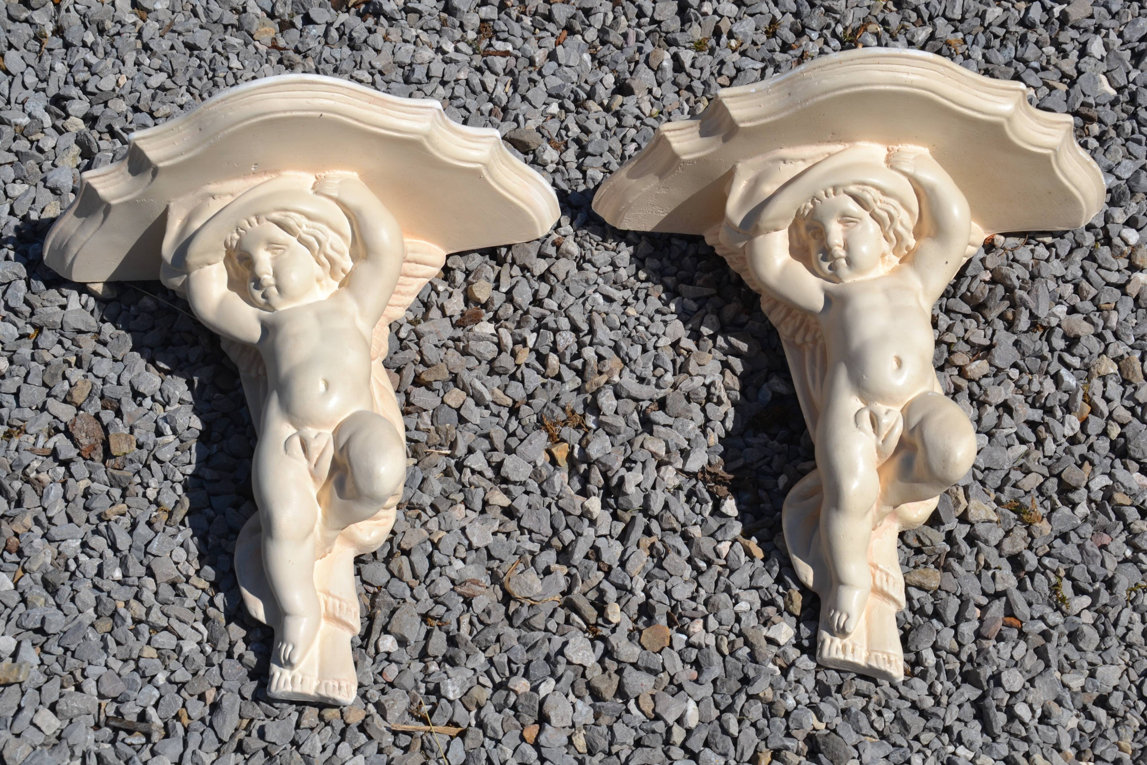 2 étagères angelots en plâtre
