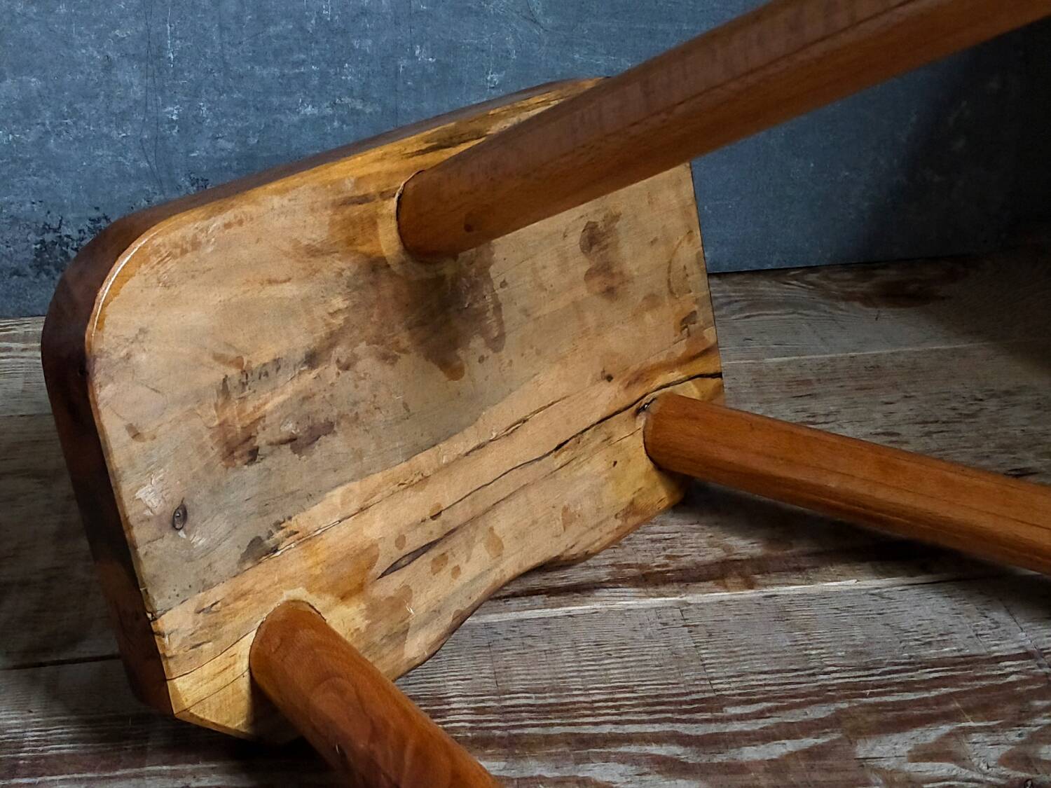 Solid wood tripod stool from the 50s