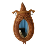 Audoux Minet vintage rope and leather designer mirror, 1950s