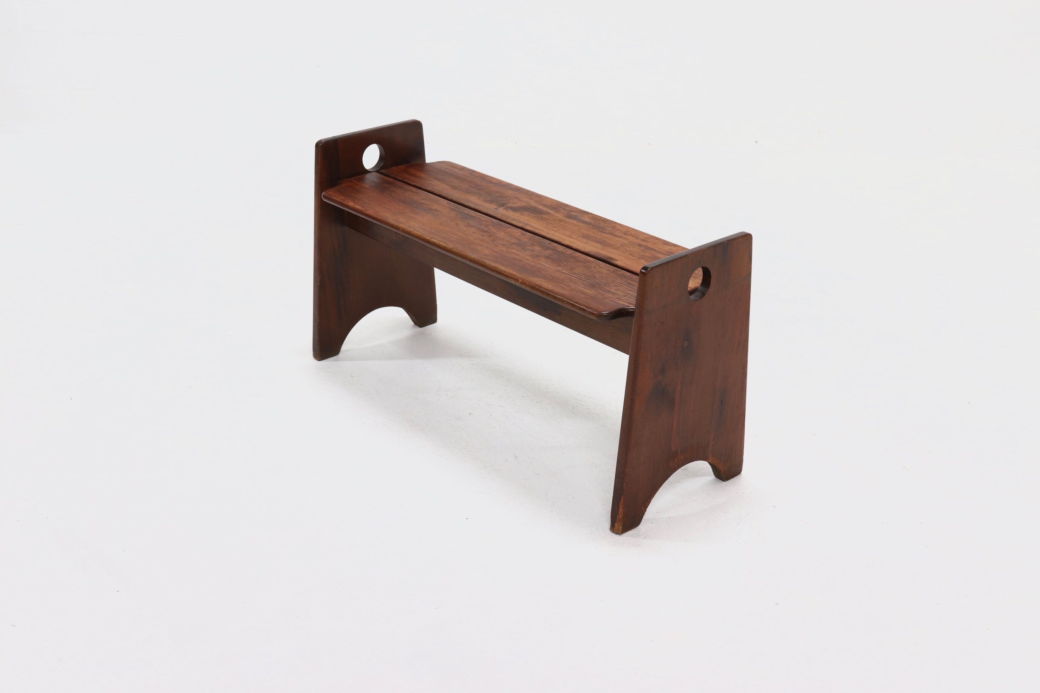 Wabi Sabi Style Stained Wooden Bench 1960s