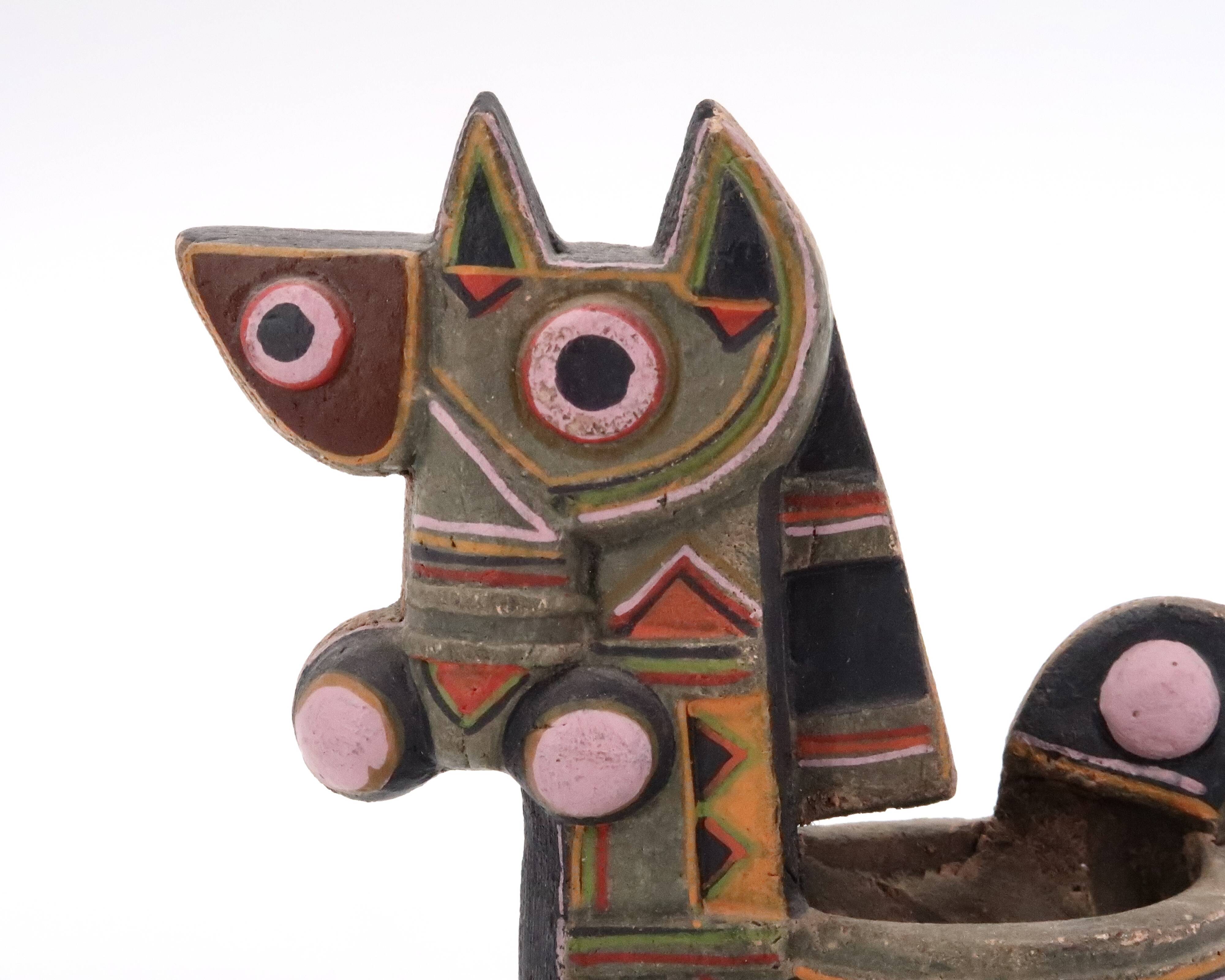 Cubic horse sculpture in painted ceramic, 1970s