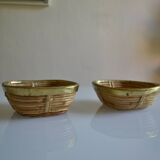 2 rattan/wicker and brass bowls/baskets