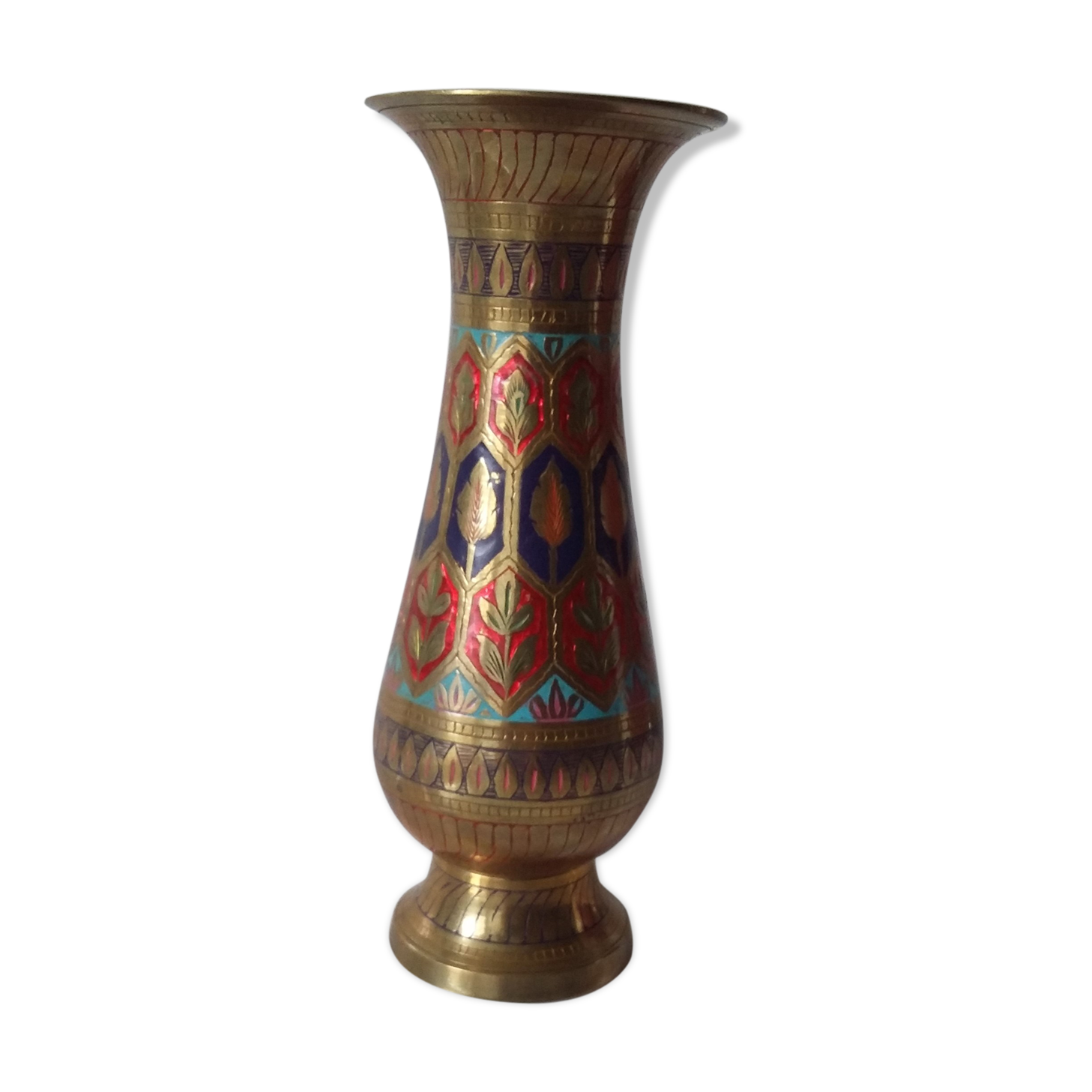 Engraved brass vase
