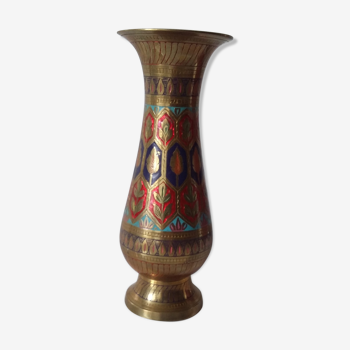 Engraved brass vase