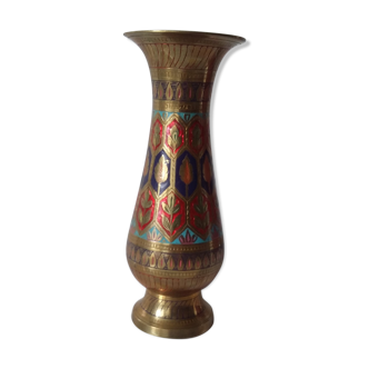 Engraved brass vase