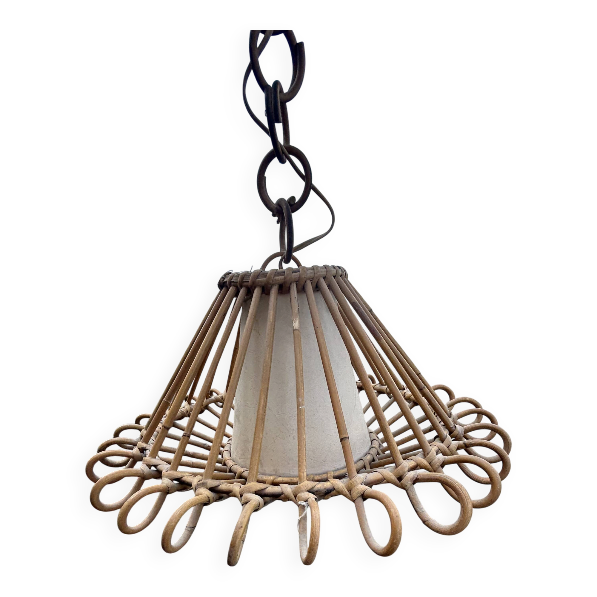 Vintage rattan and bamboo pendant – Louis Sognot style (1960s)