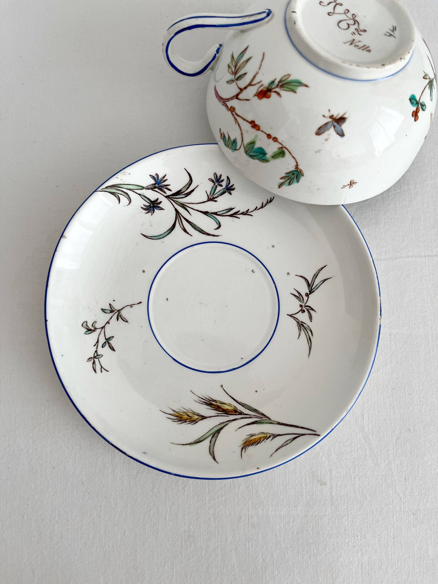 Polychrome ironstone cup "Nella" by Jules Veillard, Bordeaux (JVB)