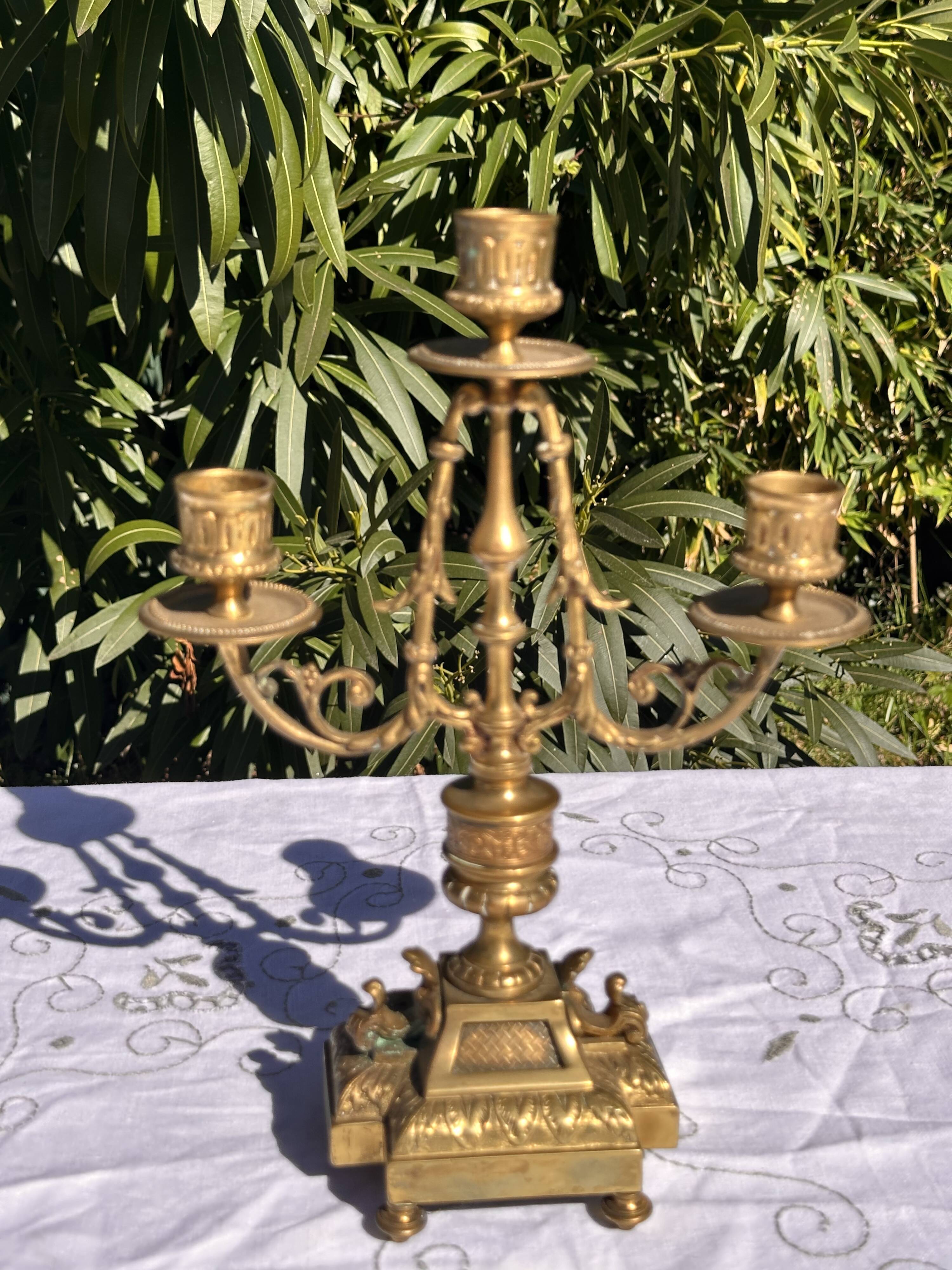 Vintage Candlestick - Brass Candlestick - 3-Arm Candlestick