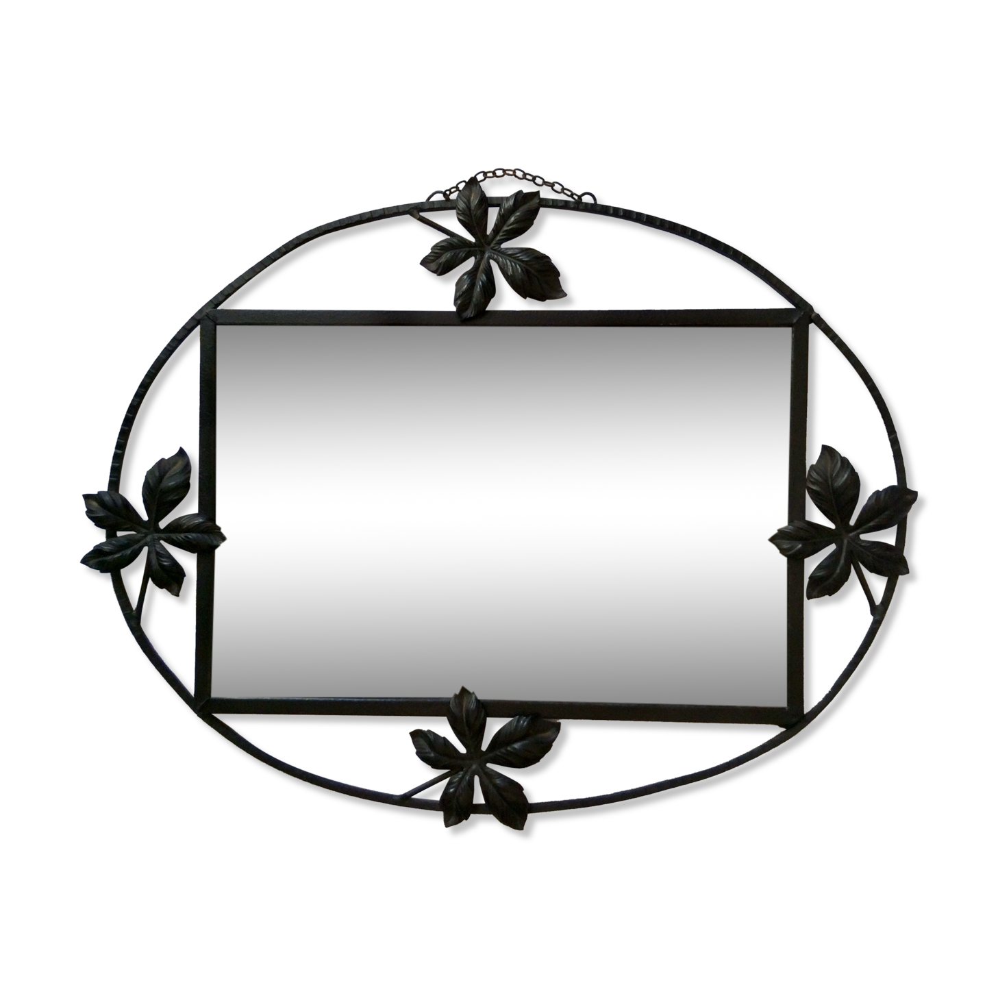 Miroir ancien Art Déco fer forgé martelé décor vegétal