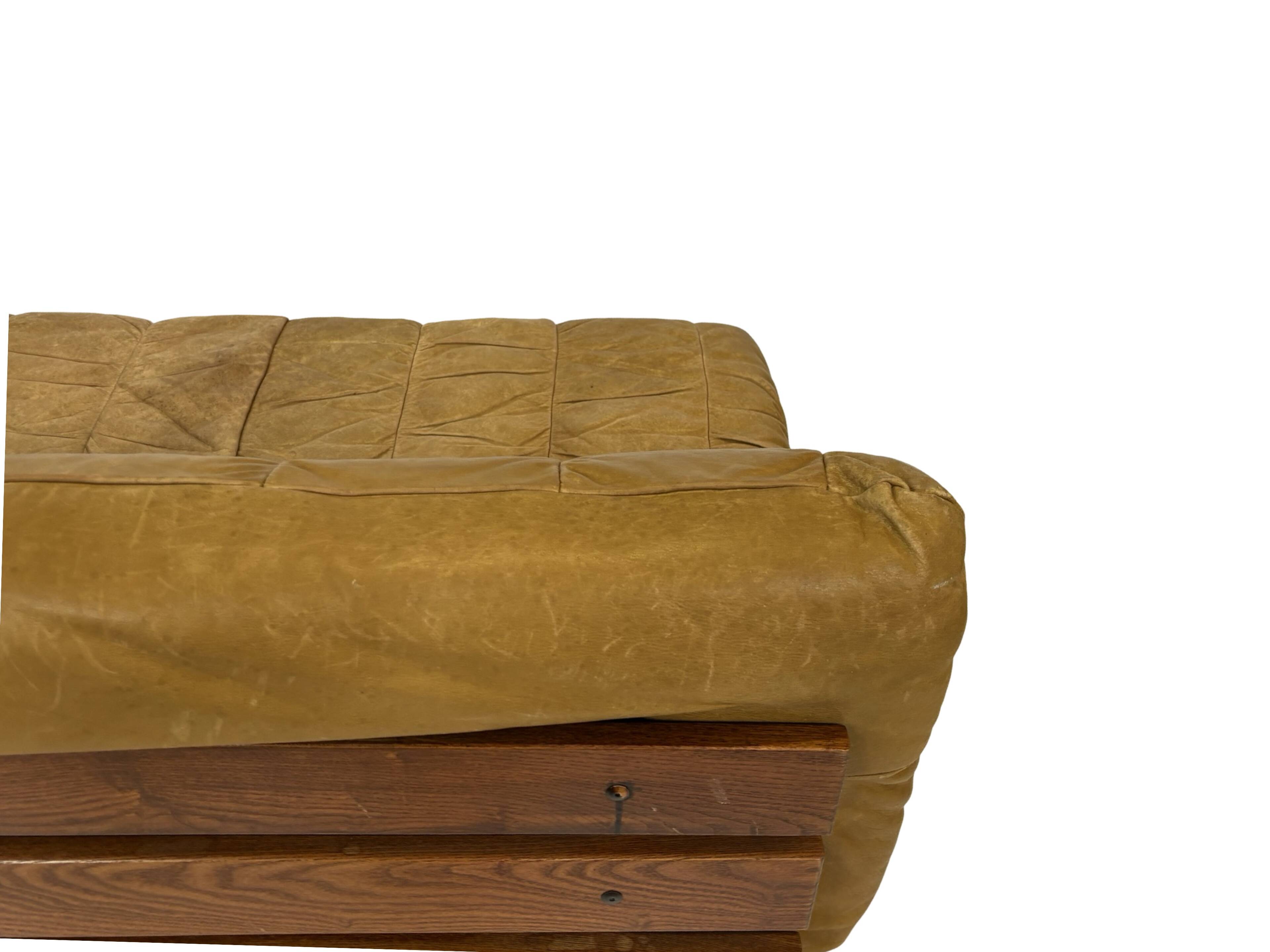 Vintage cognac brown sofa, small slatted model, 1970s
