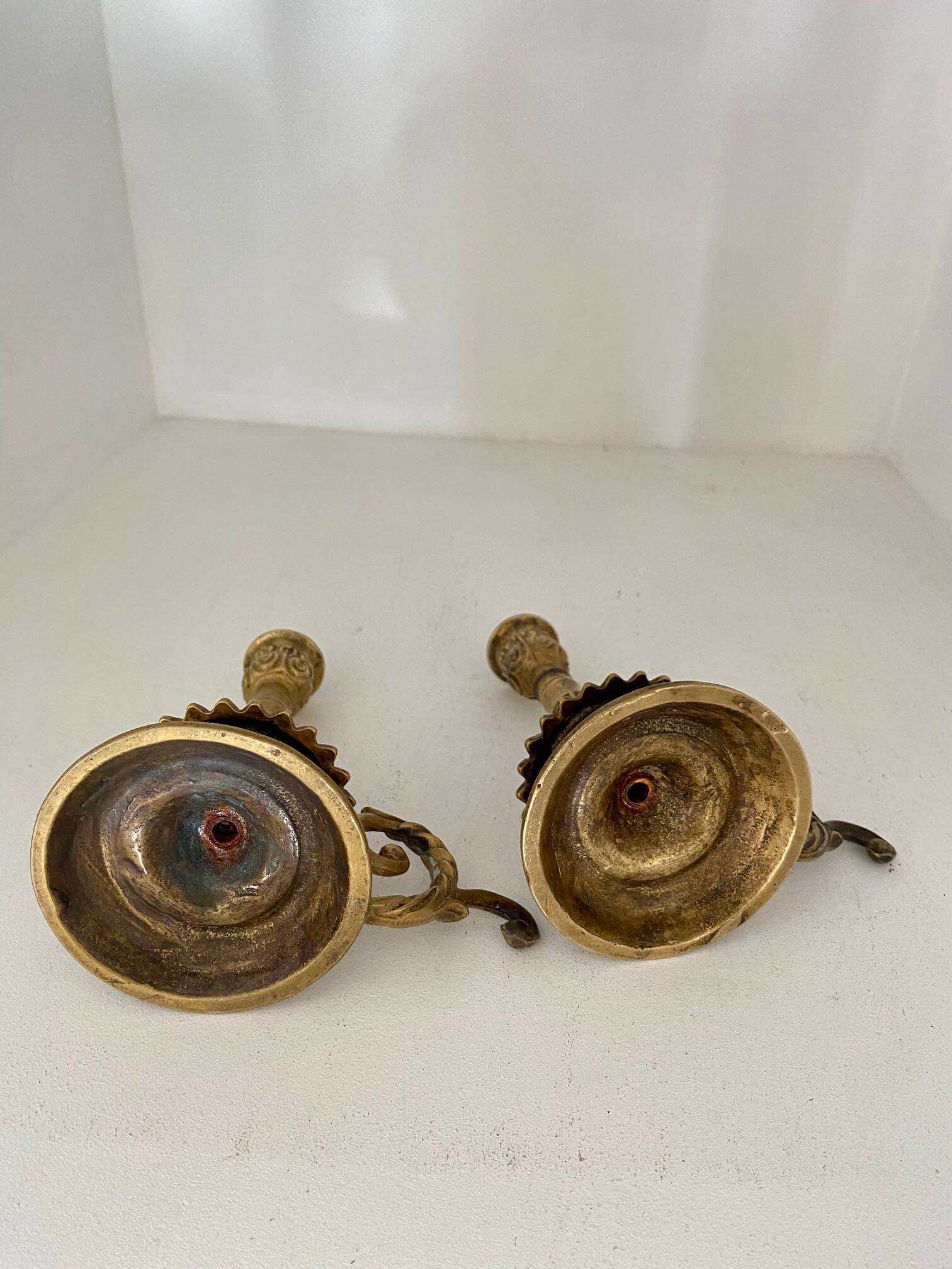 Pair of gilded brass candlesticks