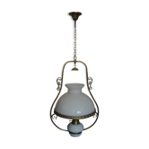 Suspension ancienne en opaline, faïence et laiton