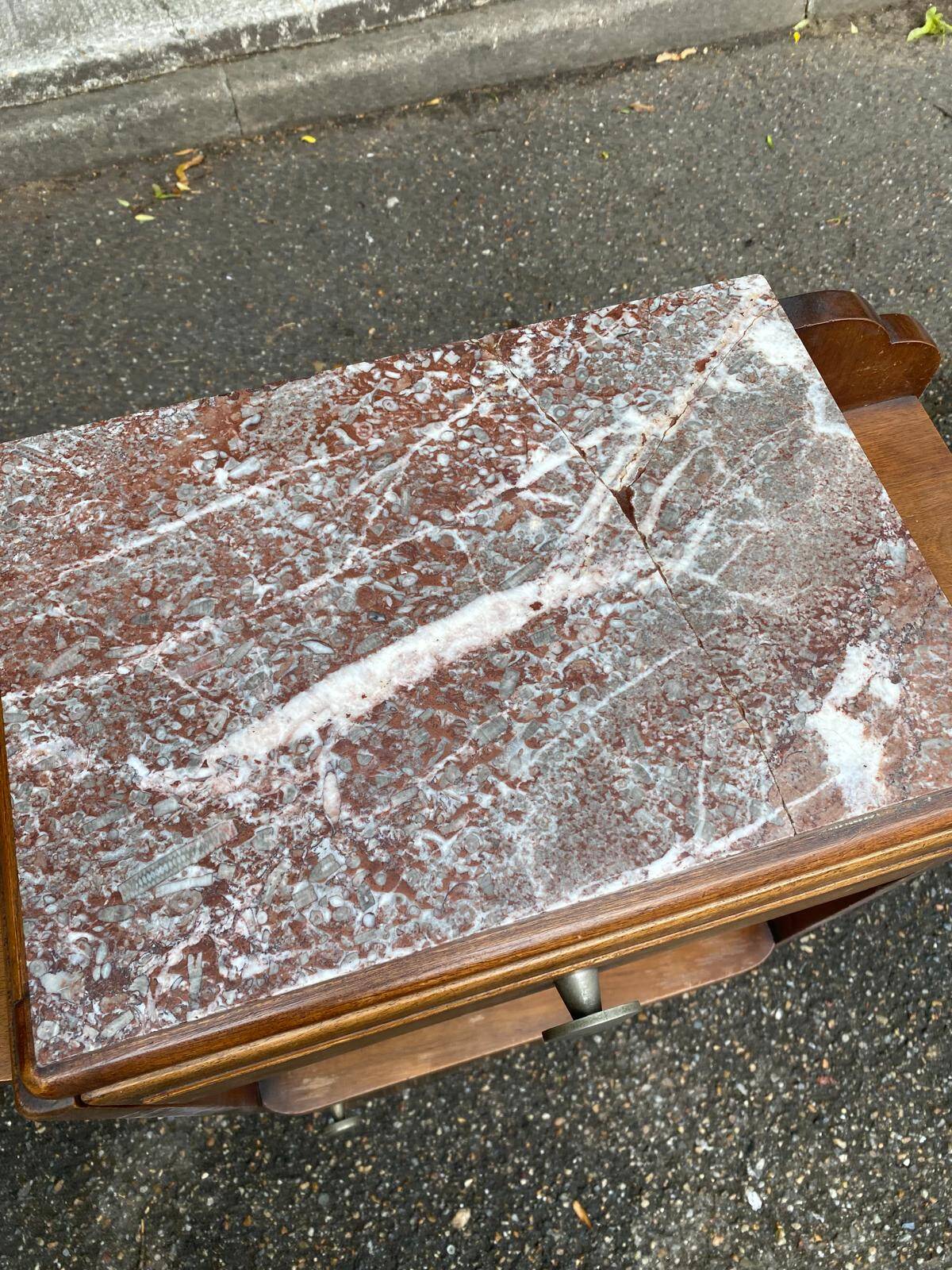 Art Deco bedside table in solid oak and marble from the 1940s.