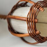 Turned wood lamp.