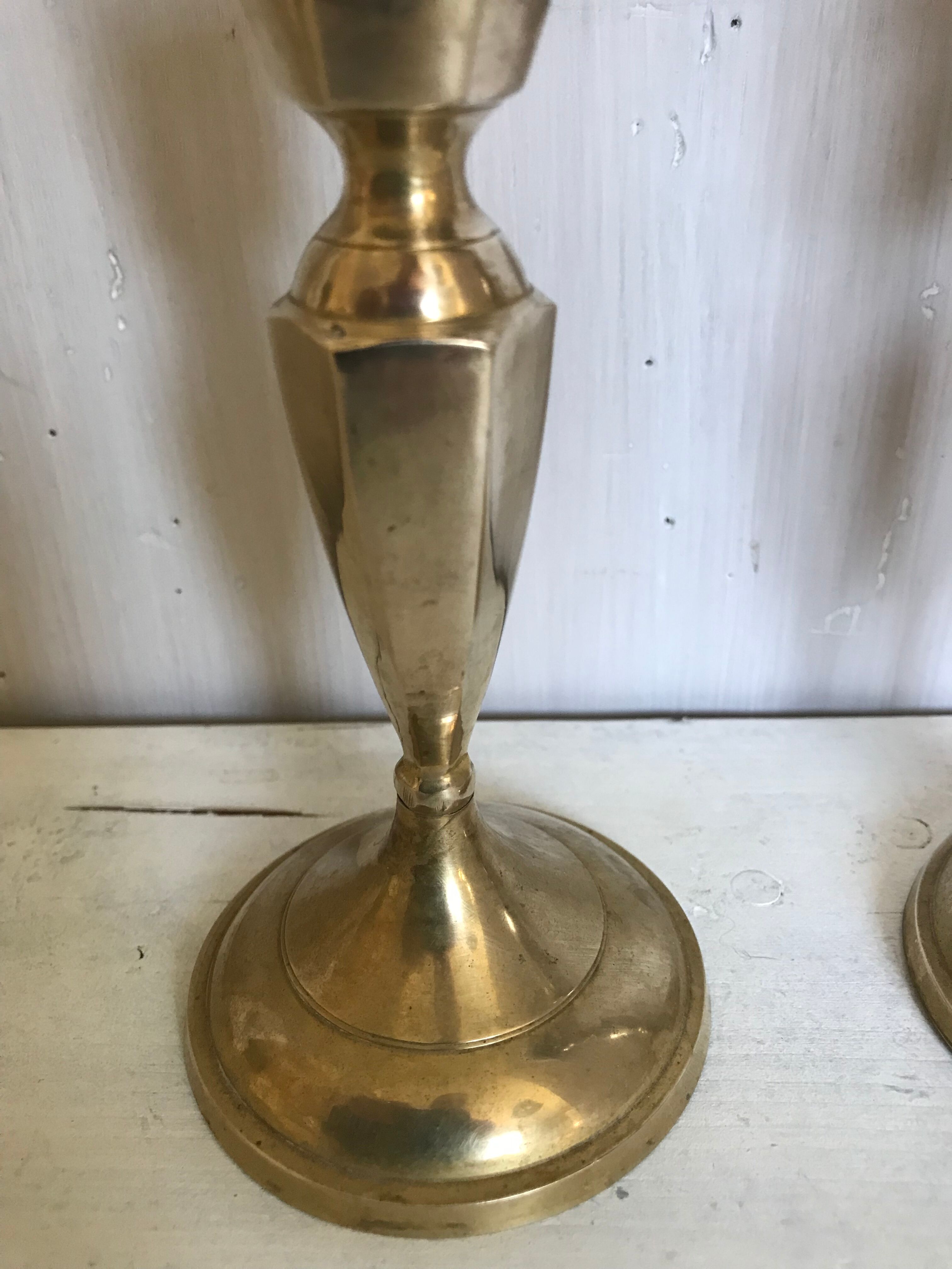 Pair of brass candle holders