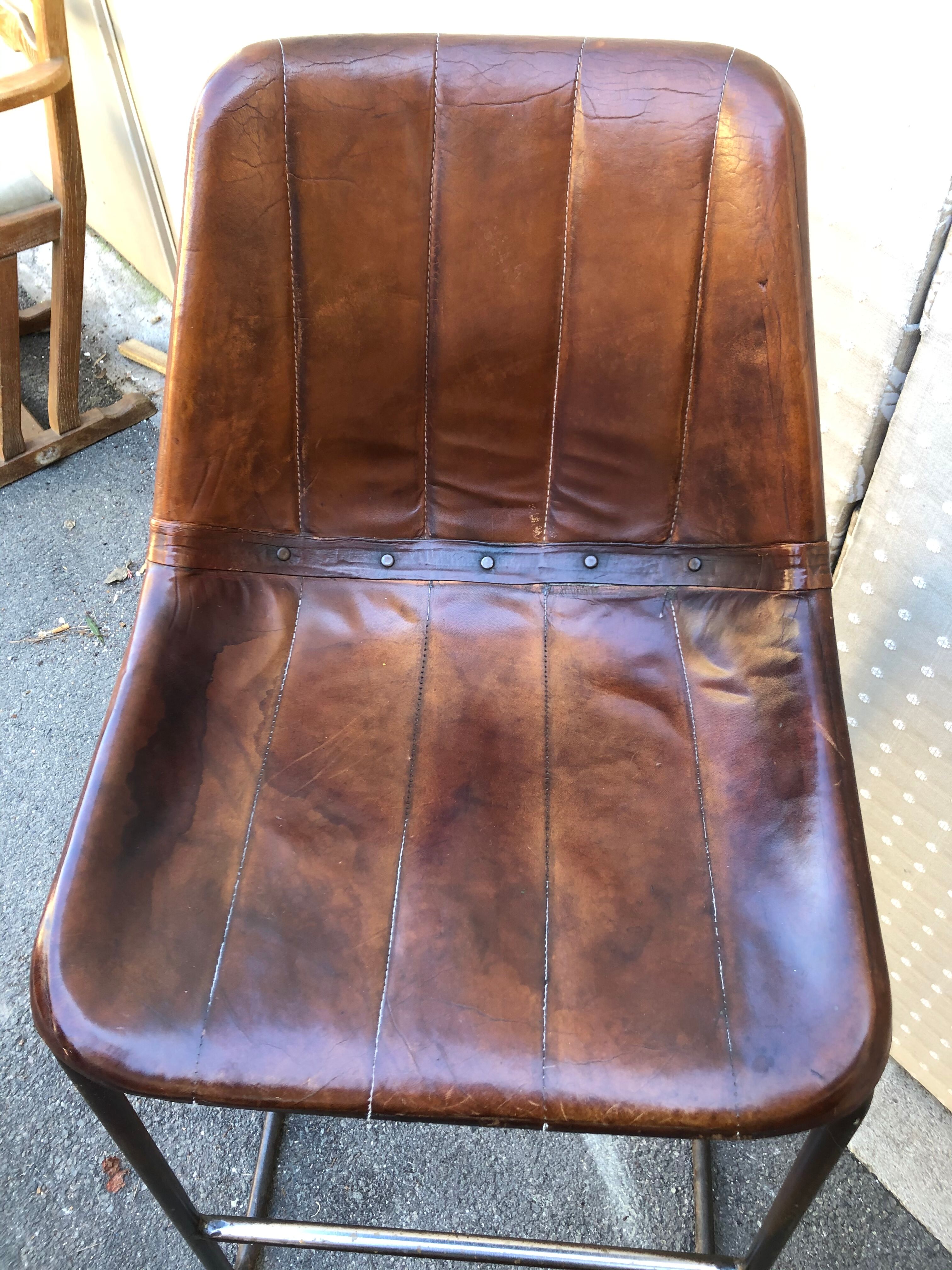 Set of 4 leather seating stools 1970