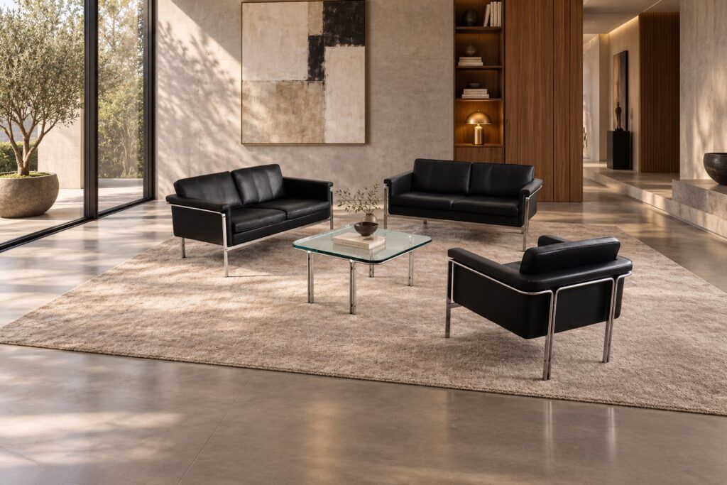 Horst Brüning Model 6912 two seater sofa in black leather for Kill International, Germany 1967
