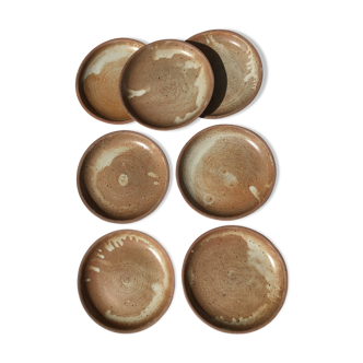 7 plates dessert handmade sandstone speckled