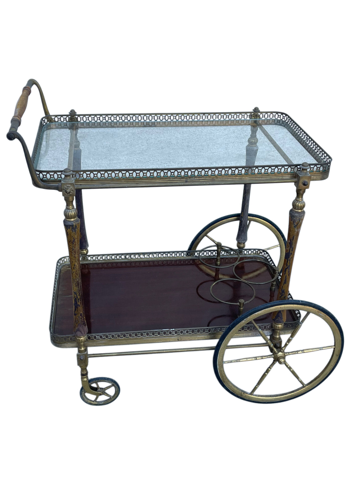Bar drinks trolley in brass and wood from Maison Jansen