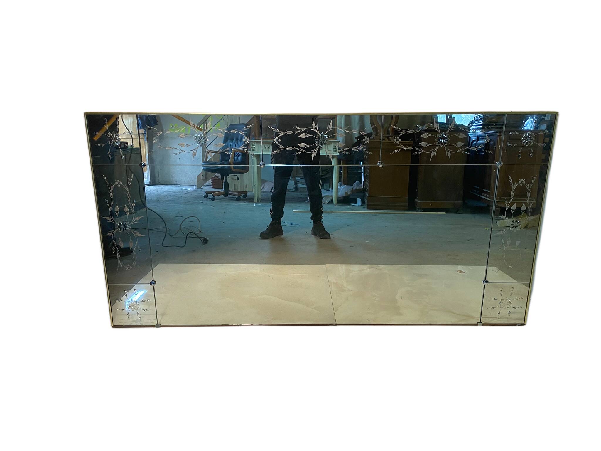 Large engraved bistro wall mirror with floral motifs - Art Deco style