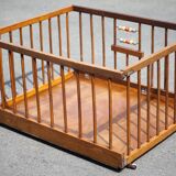 Folding wooden baby park on wheels, vintage park
