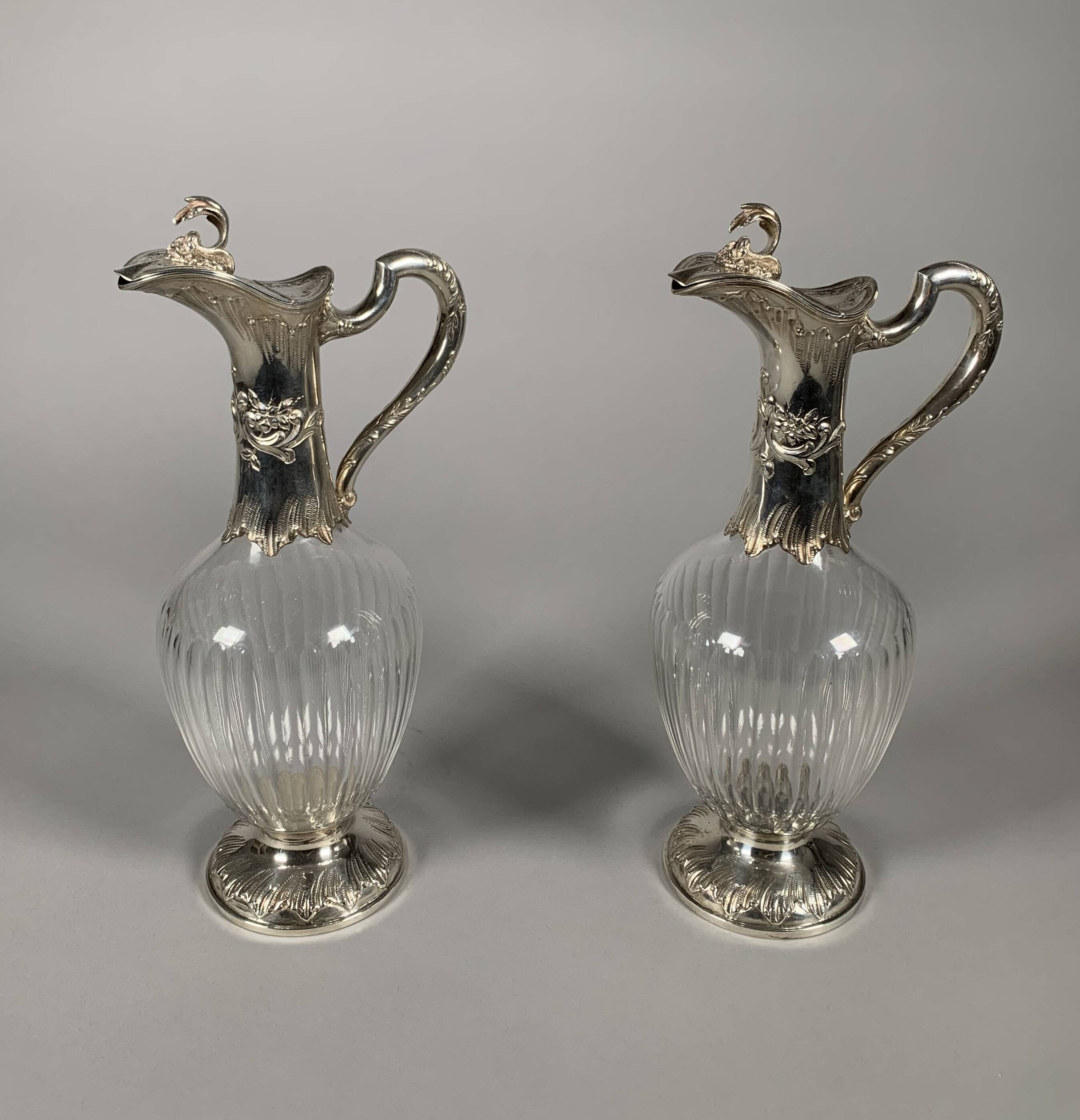 Pair of Crystal and Silver Rococo Ewers 19th Century
