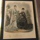 Set composed of two framed fashion engravings and a lithograph reproduction Automne by Watteau
