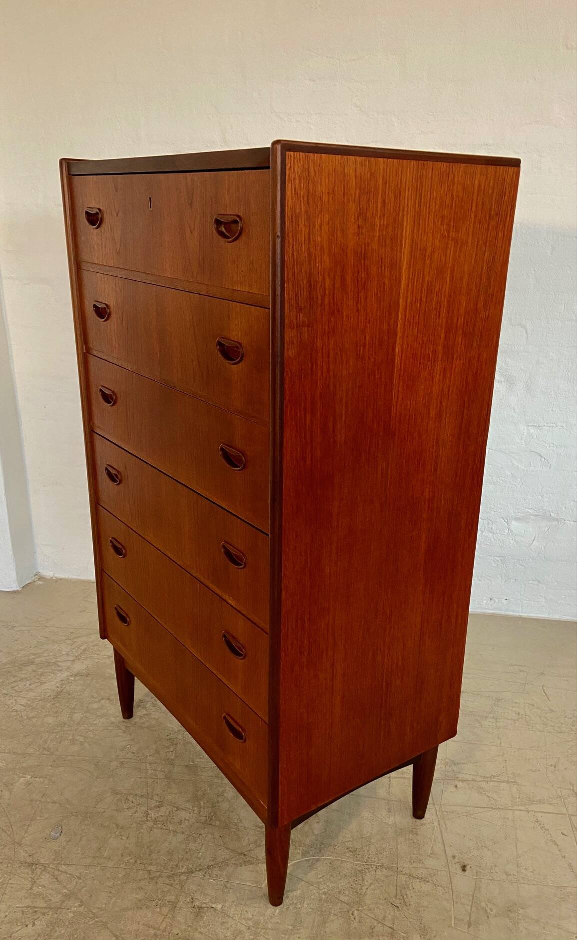 Vintage Danish mid-century teak tallboy chest of drawers 1960s