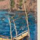 Oil on canvas "Rowboats on the dock"