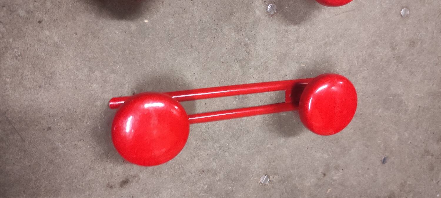 Set of 4 red metal coat hooks