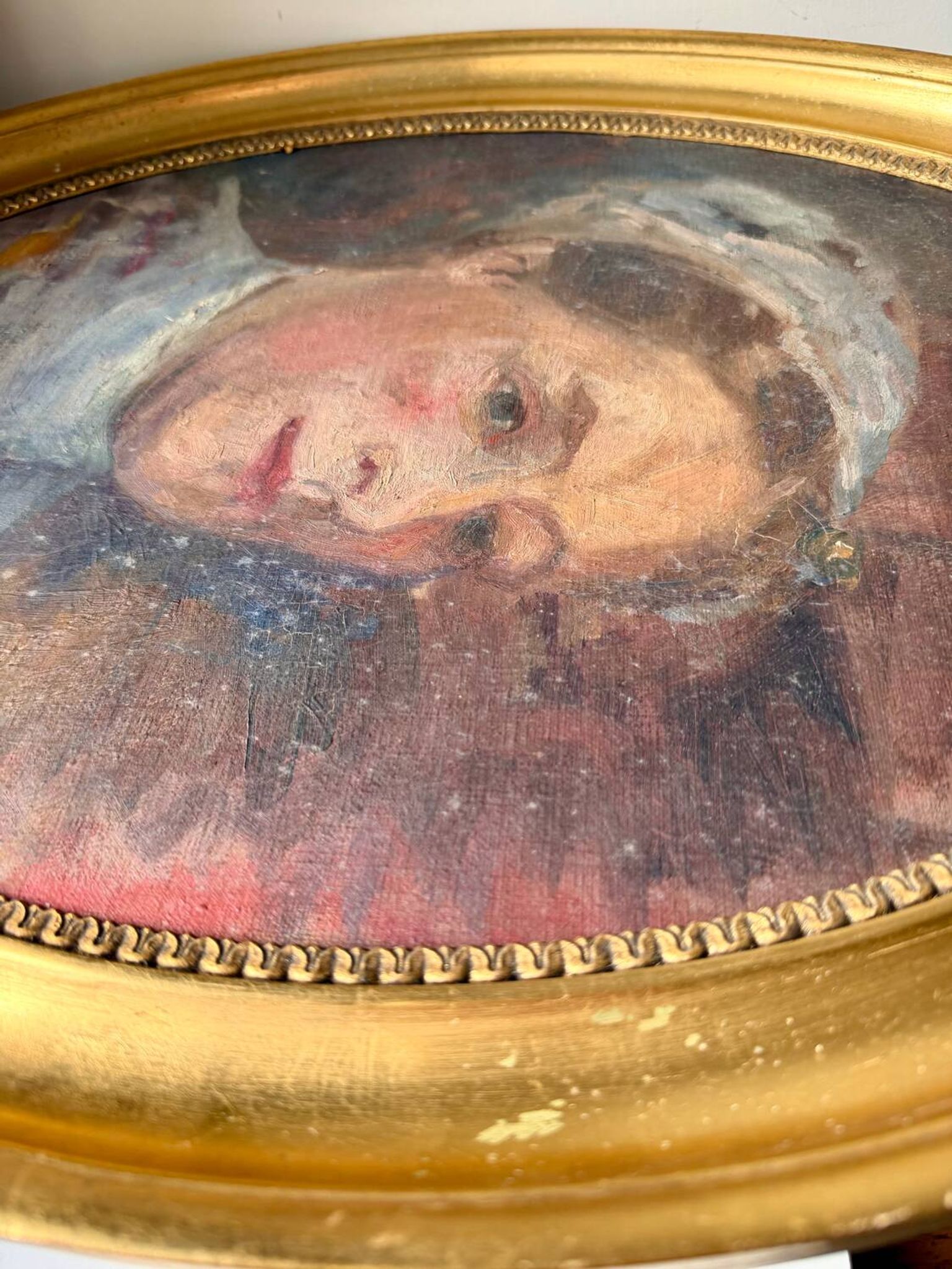 Antique Portrait Oil Painting With Wooden gilded frame 58cm x 45cm