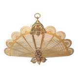 Large Napoleon III fireplace screen in gilded bronze with 9 leaves, shape