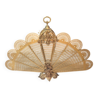 Large Napoleon III fireplace screen in gilded bronze with 9 leaves, shape