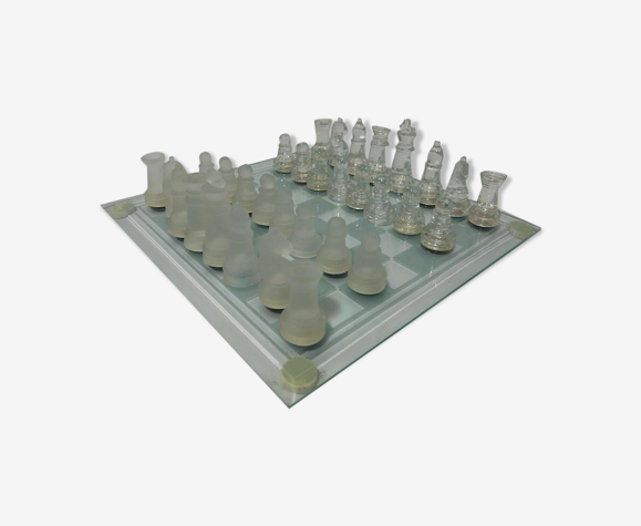 Jeux echecs lf en verre clair et givre design vintage