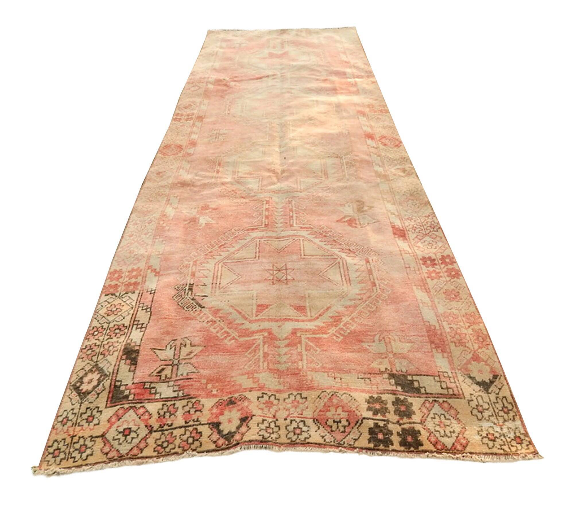Vintage Turkish hallway rug 137x385 cm