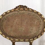 Series of three Louis XVI style chairs in gilded wood, circa 1900