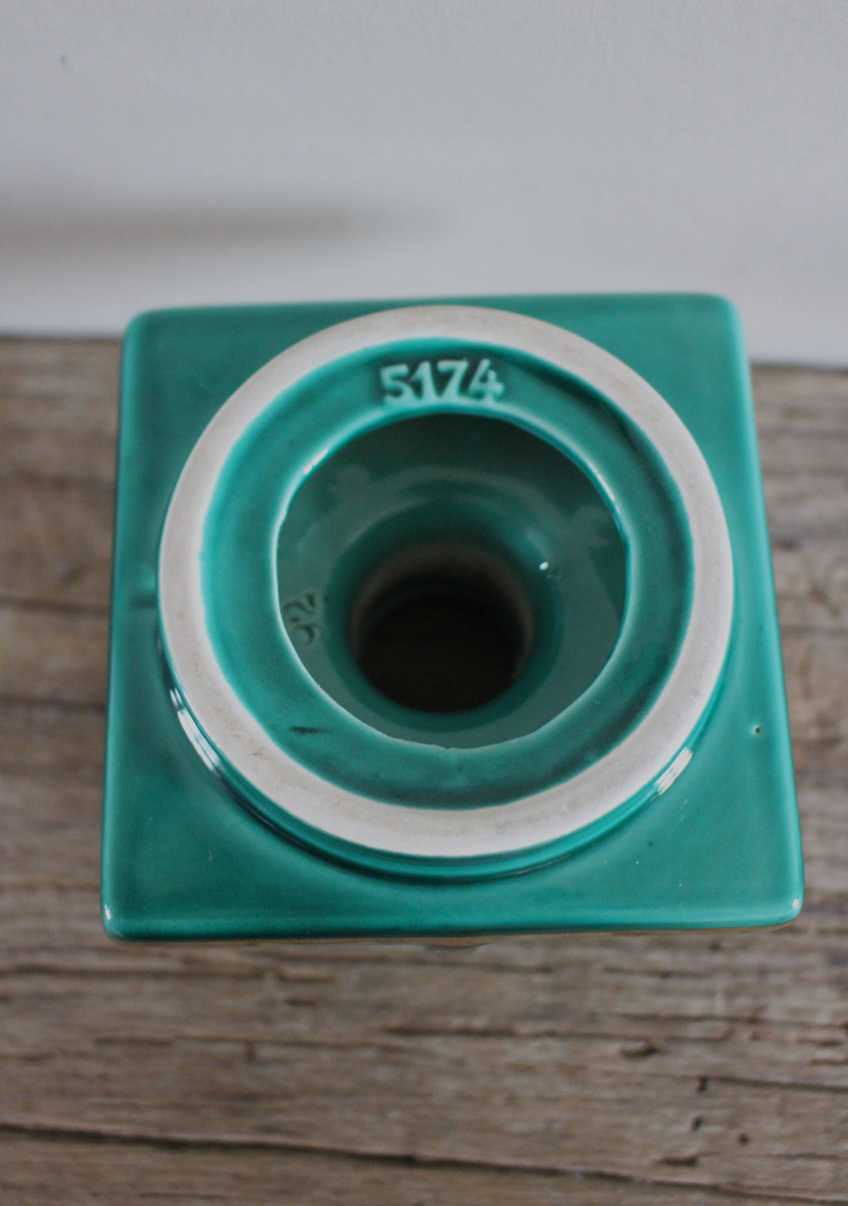 Bougeoir Rat de cave Faïence vert dorure années 50