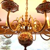 Lustre 8 branches laiton et porcelaine