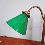 Bronze desk lamp with a green opaline conical shade, 1920.