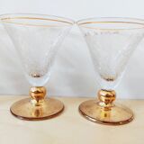 Ensemble de 4 verres gravés au pied doré