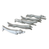 Set of 5 white porcelain knife holders, pantheon fox dogs