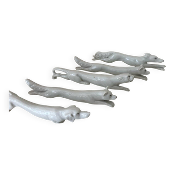 Set of 5 white porcelain knife holders, pantheon fox dogs