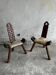 Pair of 1950s Spanish carved solid wood chairs with beige cowhide leather seats