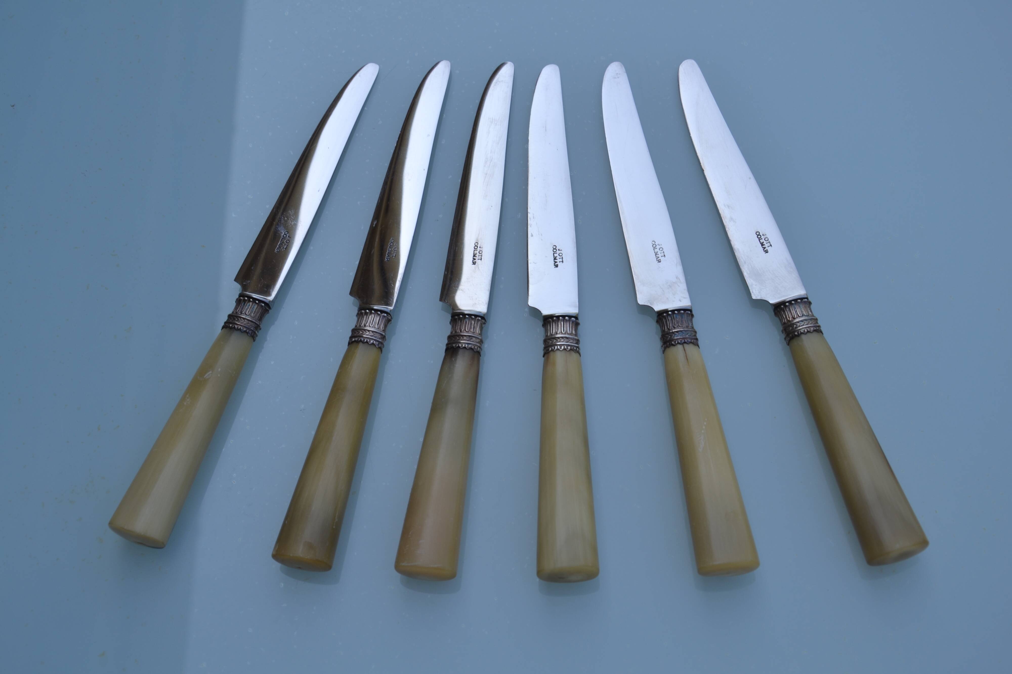 6 old table knives signed J Ott Coutellerie de Colmar