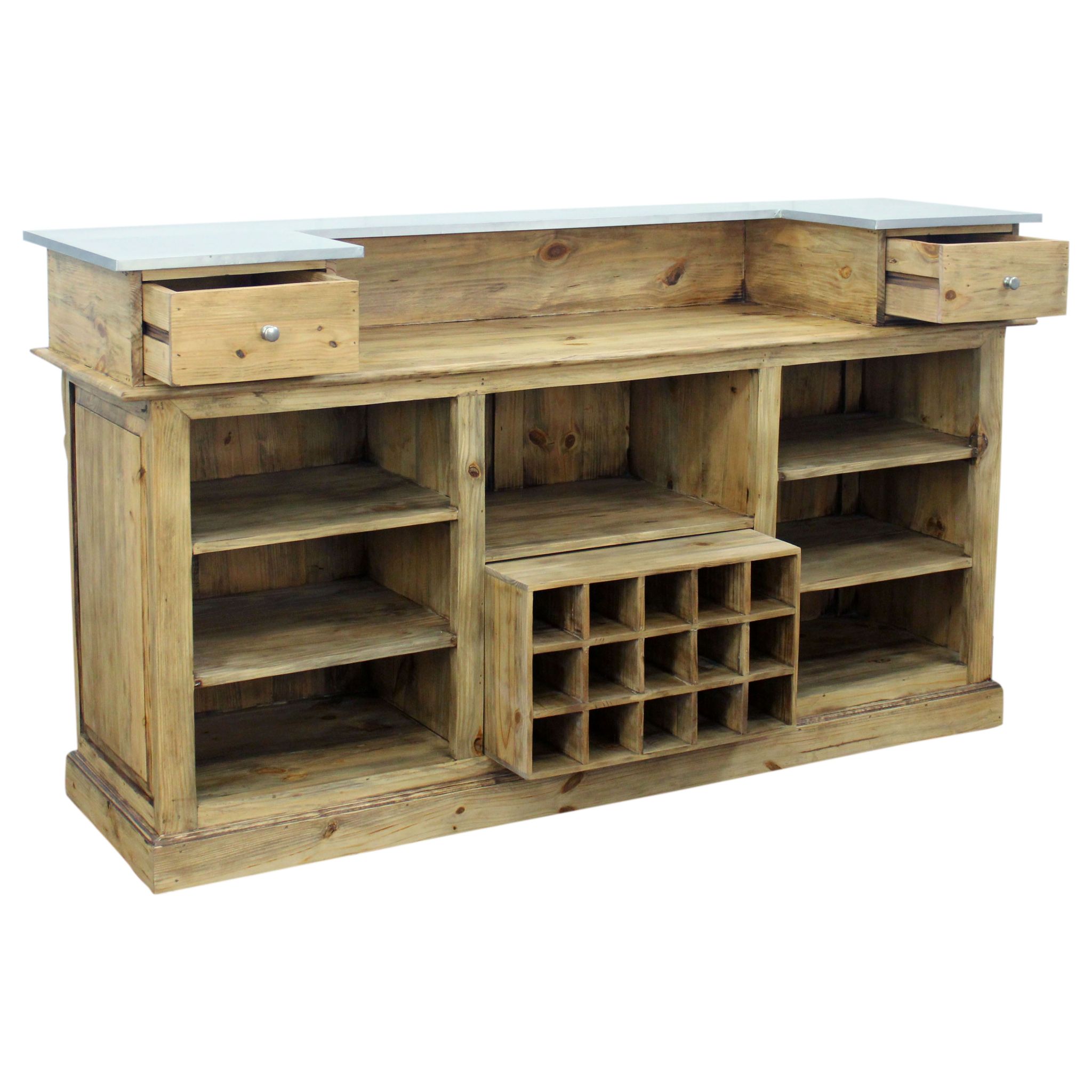 Industrial style bar counter in solid wood and metal top 180cm
