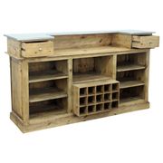Industrial style bar counter in solid wood and metal top 180cm