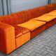 Large Mid Century sectional sofa of 6 elements in orange velvet