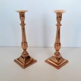 Pair of square foot copper candle holders